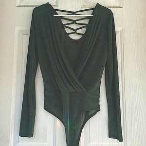 Green long sleeve bodysuit with cris cross back